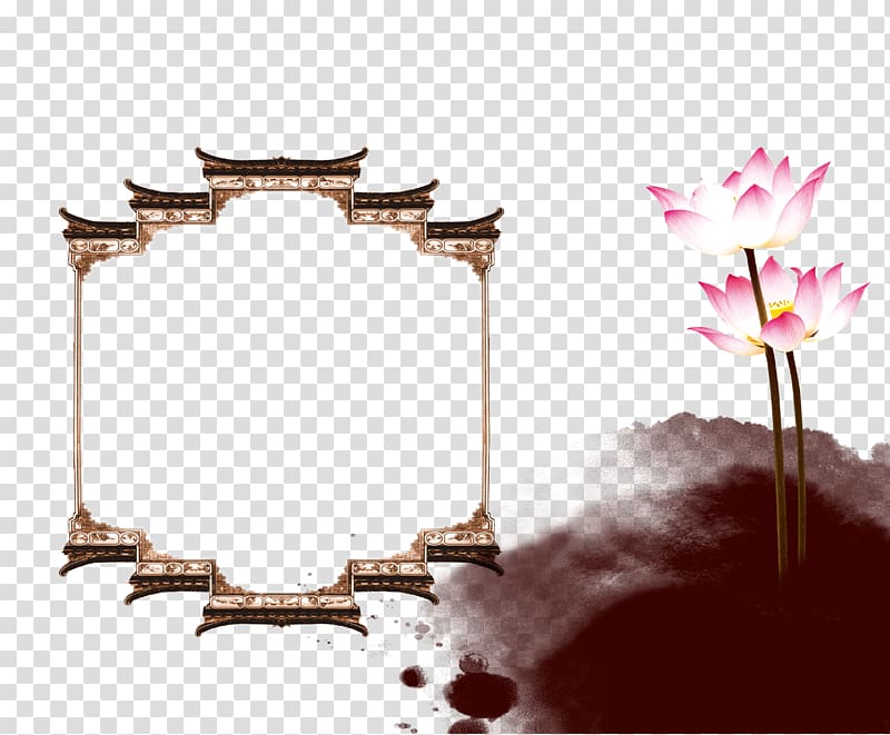 Budaya Tionghoa Chinoiserie Ink wash painting Poster, Lotus arch transparent background PNG clipart