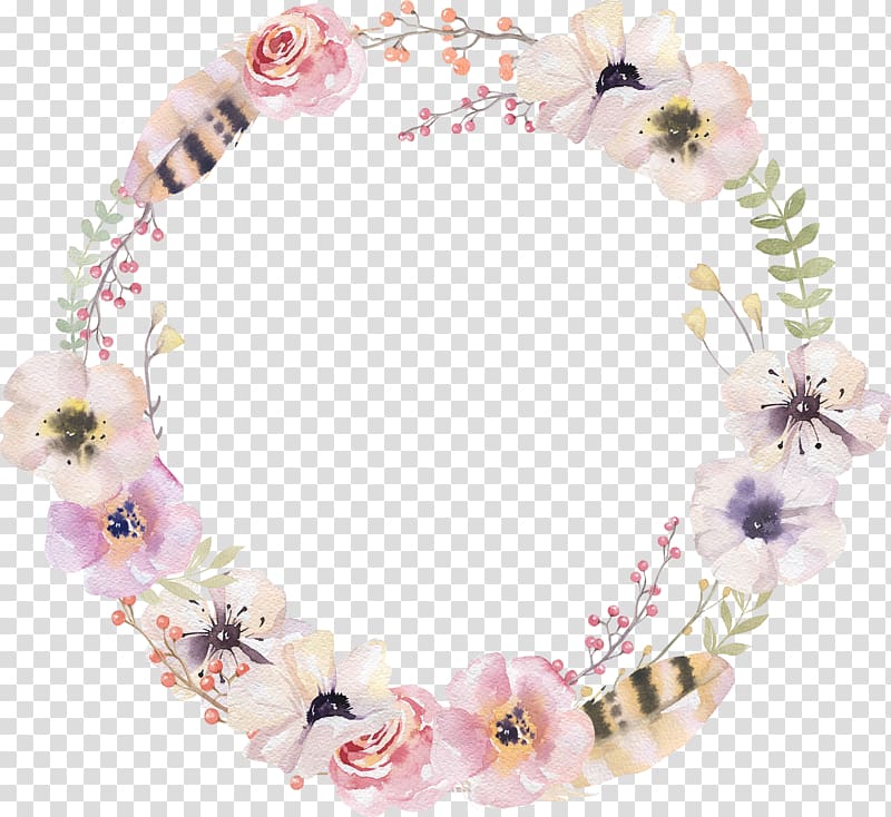 multicolored poppies wreath border, Wedding invitation Flower Watercolor painting Wreath, Hand-painted flower circle transparent background PNG clipart