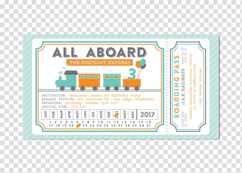 Wedding invitation Train ticket Birthday Party, plane thicket invitation transparent background PNG clipart