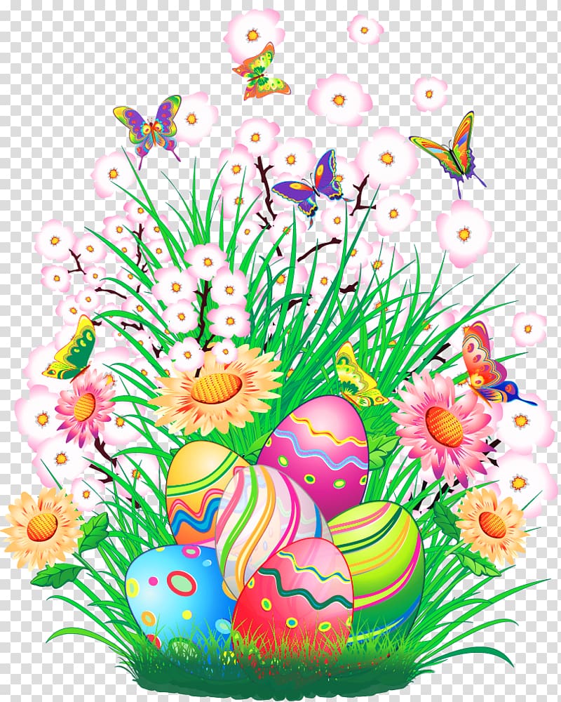 multicolored easter eggs illustration, Easter Bunny Easter egg Easter basket , Easter Decor with Eggs and Grass transparent background PNG clipart