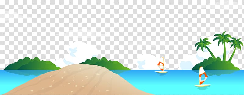 Cartoon Green Illustration, Tropical beach scenery transparent background PNG clipart