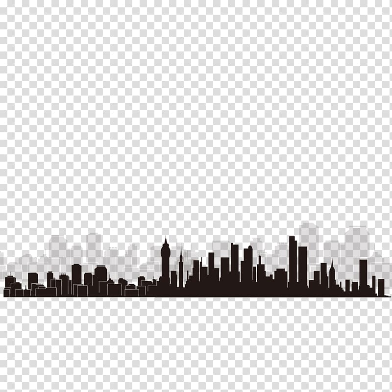 Building City Black and white, City buildings silhouettes transparent background PNG clipart