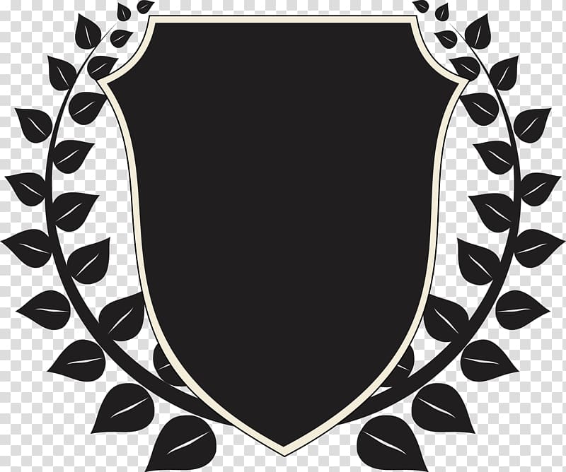 black and white shield and leaf logo illustration, Laurel wreath Award Illustration, Shield transparent background PNG clipart