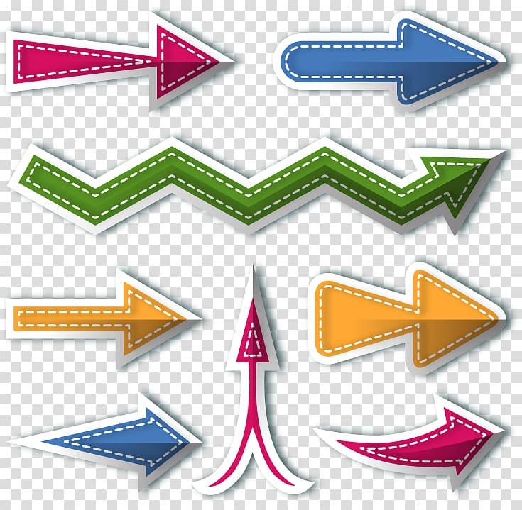 Arrow Sticker, flat colored arrows indicate transparent background PNG clipart