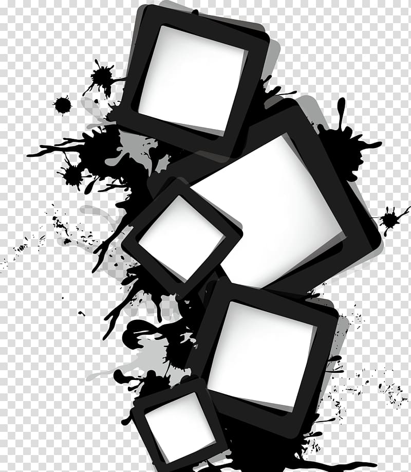 white and black frame , Ink border transparent background PNG clipart