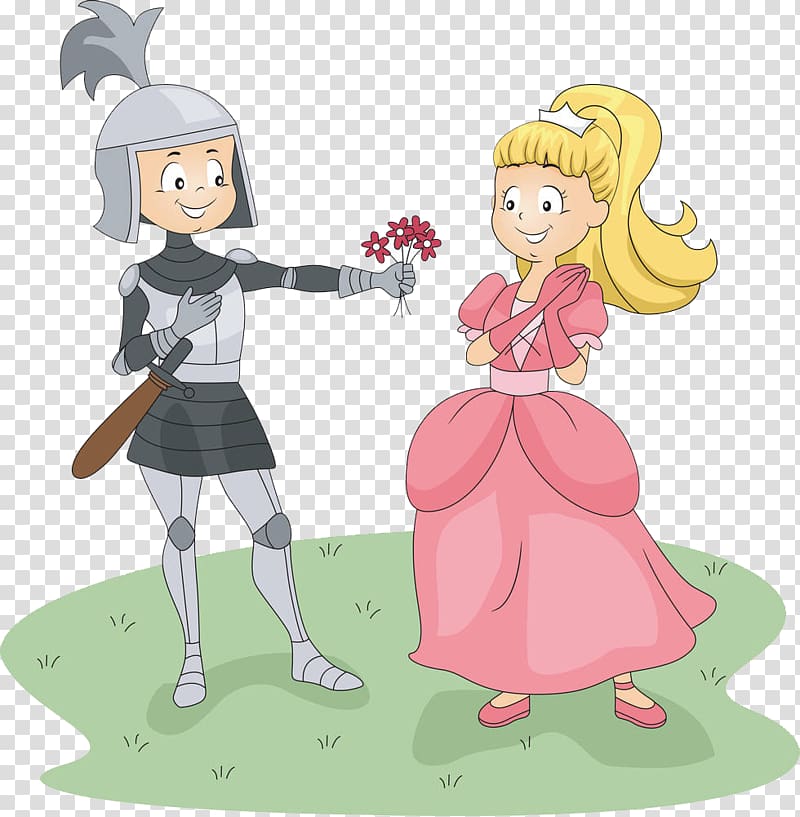 Knight Illustration, Flowers for the Princess knight transparent background PNG clipart