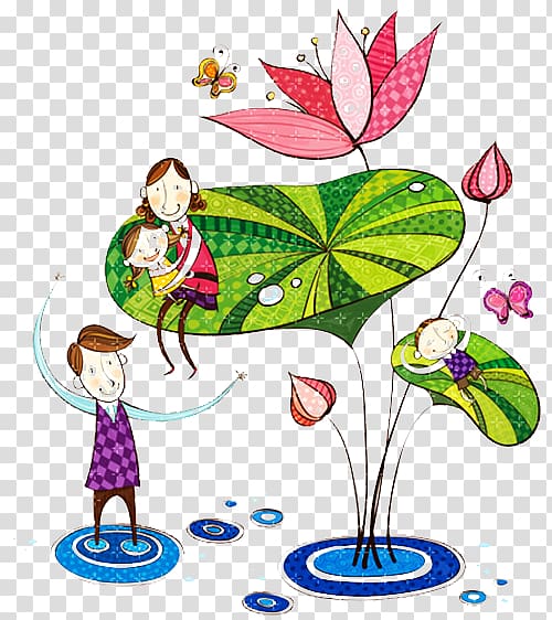 Drawing , Hand-painted lotus family transparent background PNG clipart