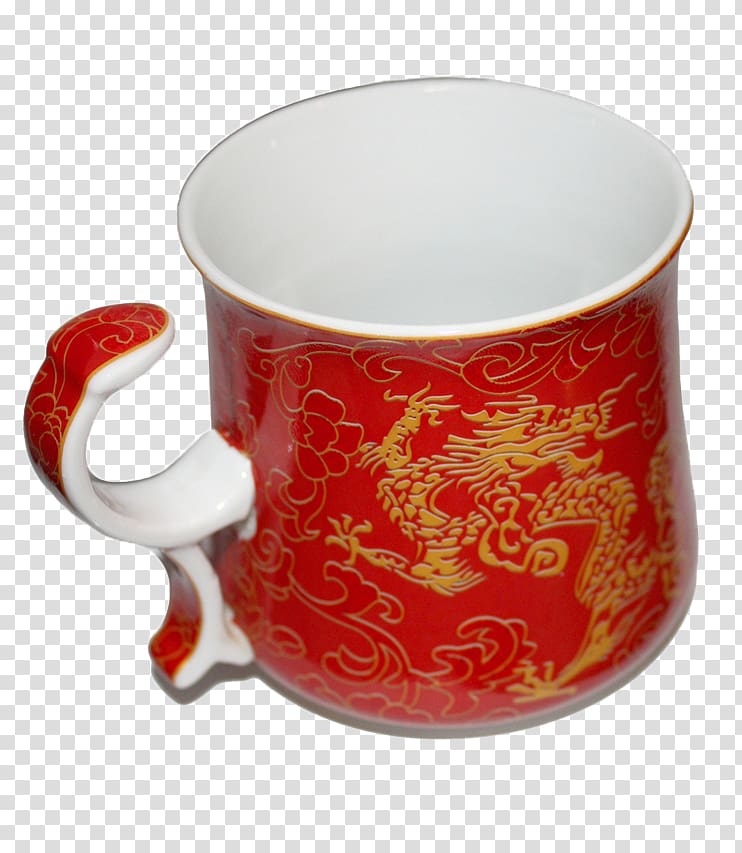 Chinese dragon Chinese zodiac Mug Porcelain, Red cup transparent background PNG clipart
