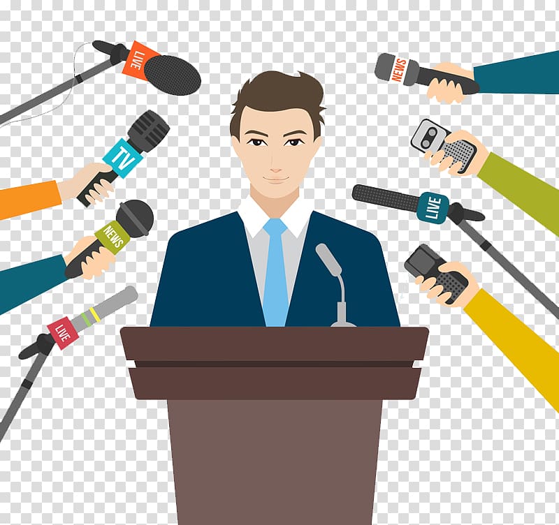 man standing in front of stage with interviewer microphones illustration, Euclidean Information Press release, Conference speaking man transparent background PNG clipart