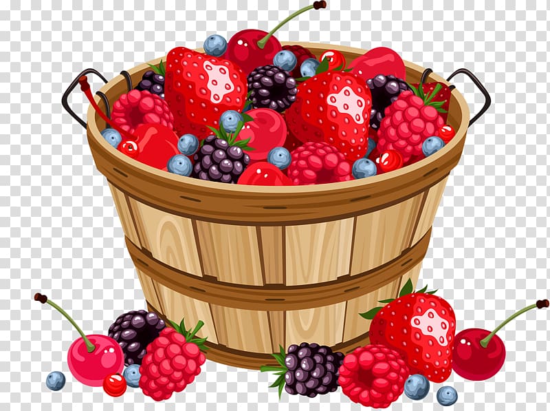 Strawberry Basket , A bucket of fruit strawberries raspberries transparent background PNG clipart