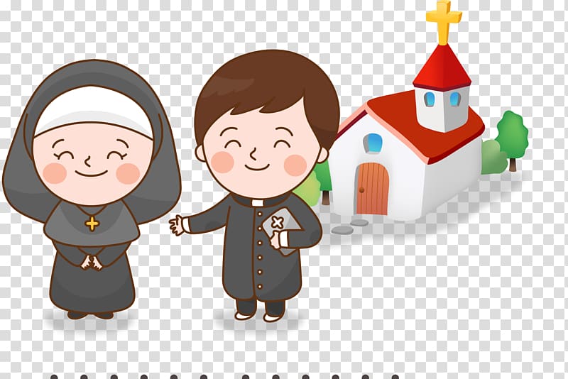priest and nun with church , Cartoon Child Illustration, Church priests nuns transparent background PNG clipart