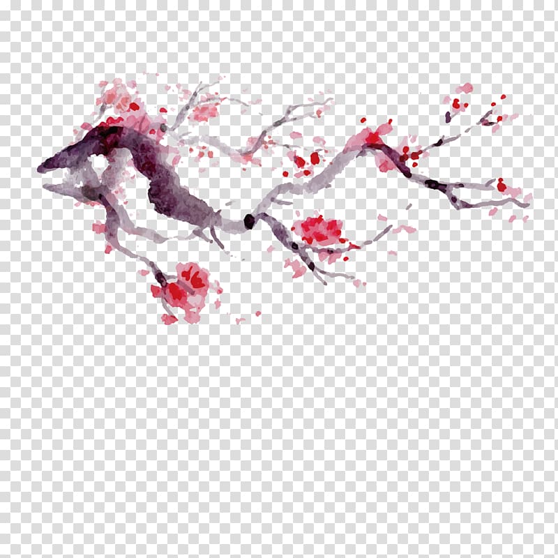 red and black tree painting, Cherry blossom, ink Japanese cherry blossoms transparent background PNG clipart