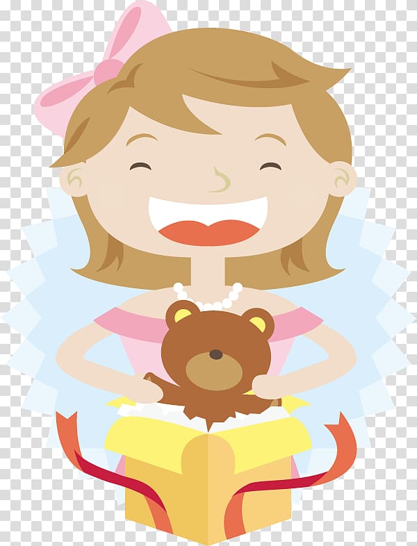 Gift , girl holding a bear transparent background PNG clipart