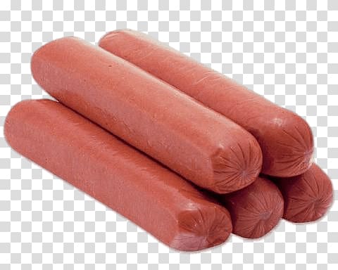 five hotdogs, Red Meat Sausage transparent background PNG clipart