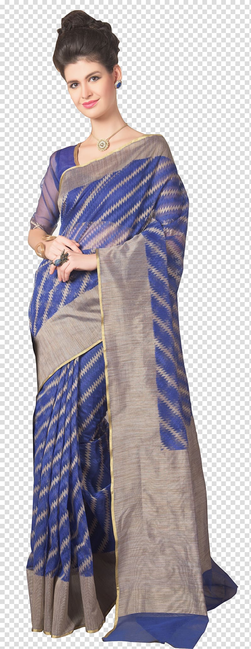Silk Zari Blue Handloom saree Sari, dress transparent background PNG clipart