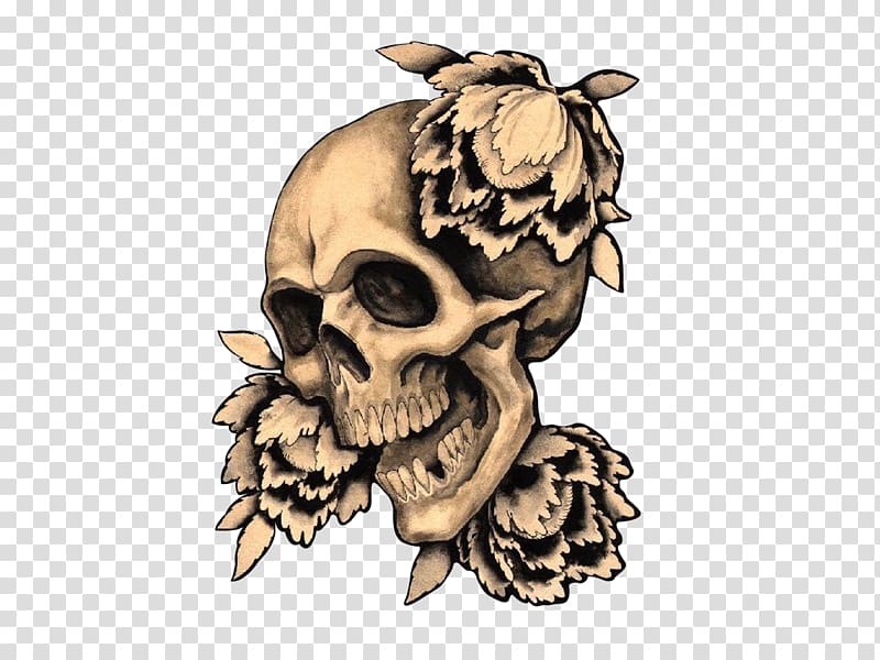Skull Flower Tattoo, Skull Flowers transparent background PNG clipart