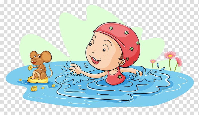 Swimming Cartoon Girl Illustration, Children in the water transparent background PNG clipart