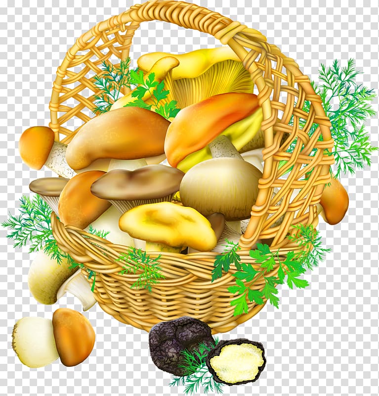 Oyster Mushroom Edible mushroom Basket , Yellow simple mushroom basket decoration pattern transparent background PNG clipart