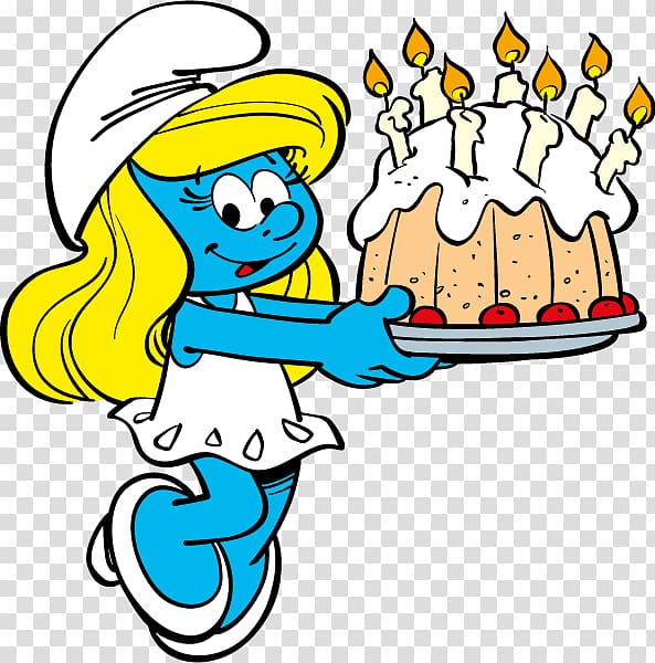 The Smurfs with cake, Smurfette Birthday The Smurfs De Smurfen Greeting & Note Cards, smurfs transparent background PNG clipart