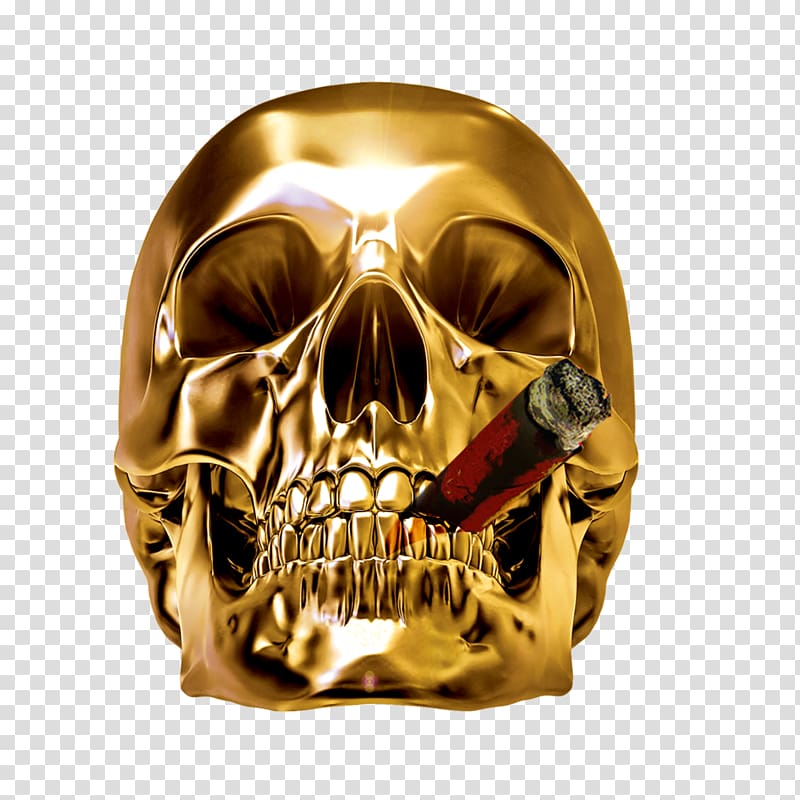 gold-colored skull , Skull , Golden skull transparent background PNG clipart