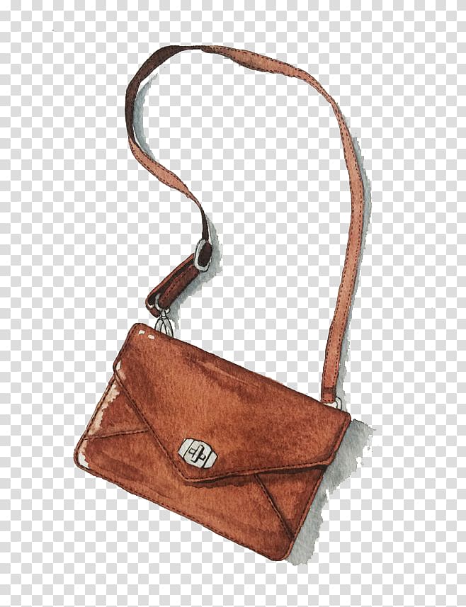 brown leather crossbody bag, Handbag Watercolor painting, Brown bag transparent background PNG clipart