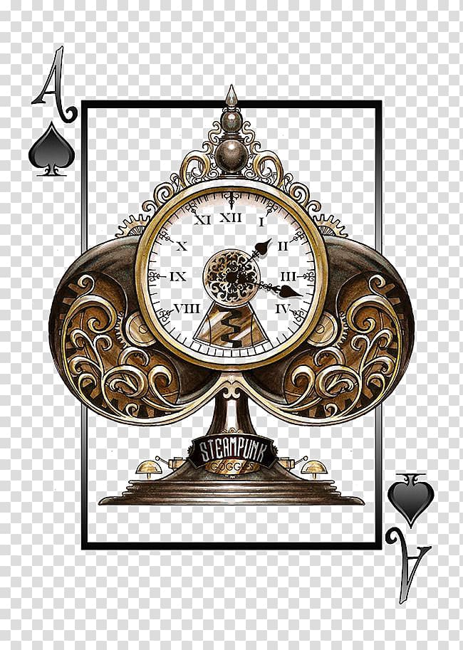 brown metal ace of spade clock playing card illustration, Bicycle Playing Cards 0 Steampunk United States Playing Card Company, A poker transparent background PNG clipart