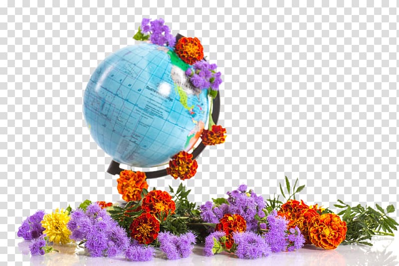 School Teacher Lesson , Flowers on a globe transparent background PNG clipart