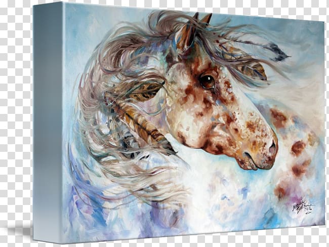 Oil painting Appaloosa Canvas print Watercolor painting, War Horse transparent background PNG clipart
