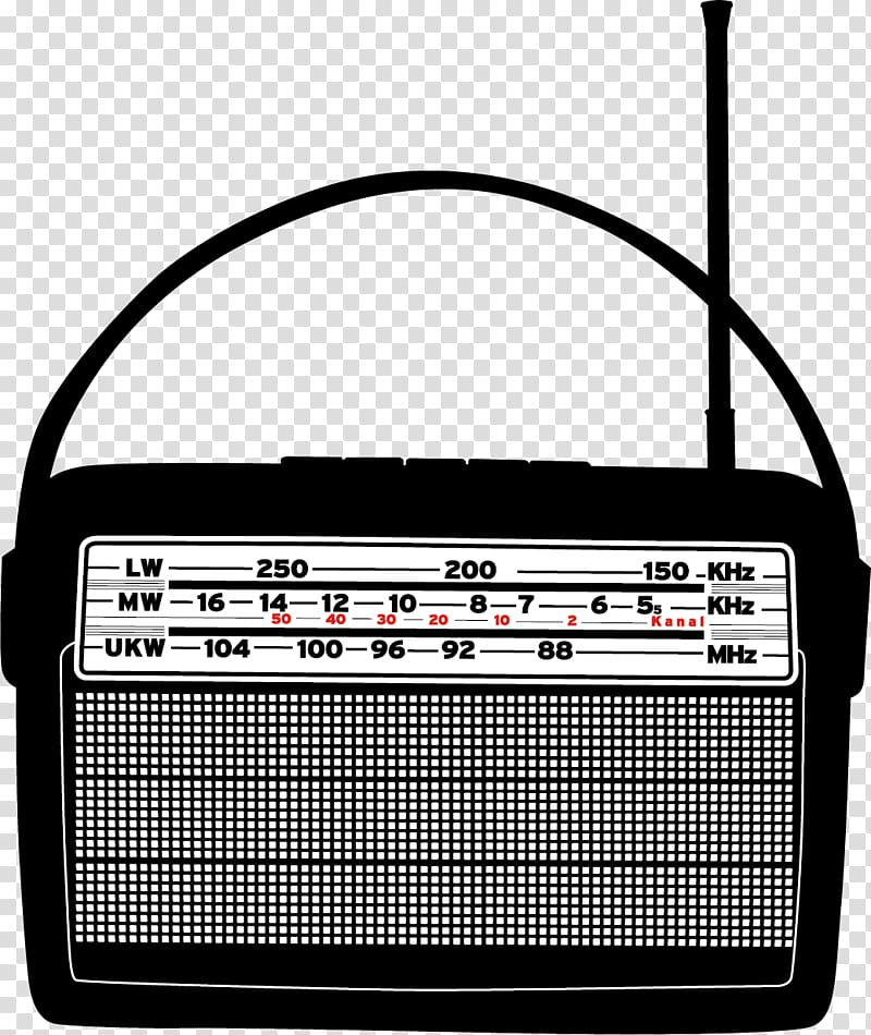 Antique radio Broadcasting Transistor radio, black band radio antenna transparent background PNG clipart