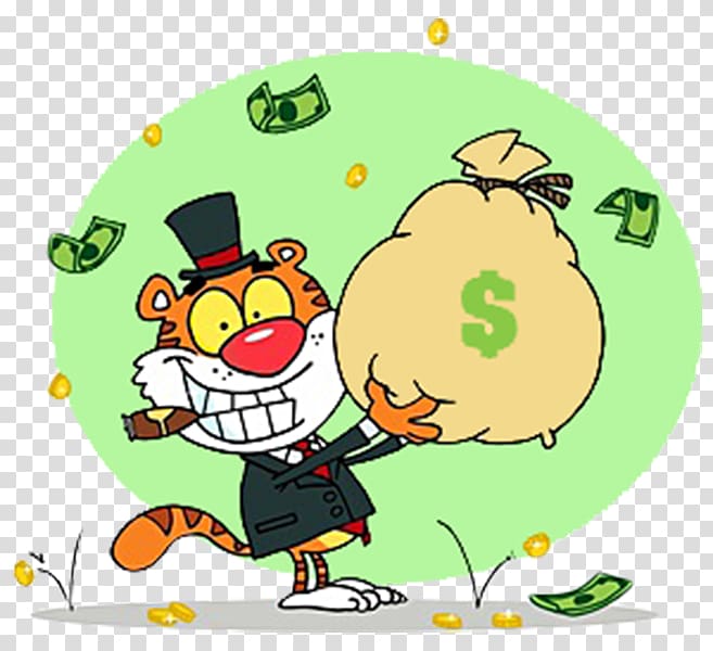 Tiger Money bag , Cartoon animals holding money bags transparent background PNG clipart