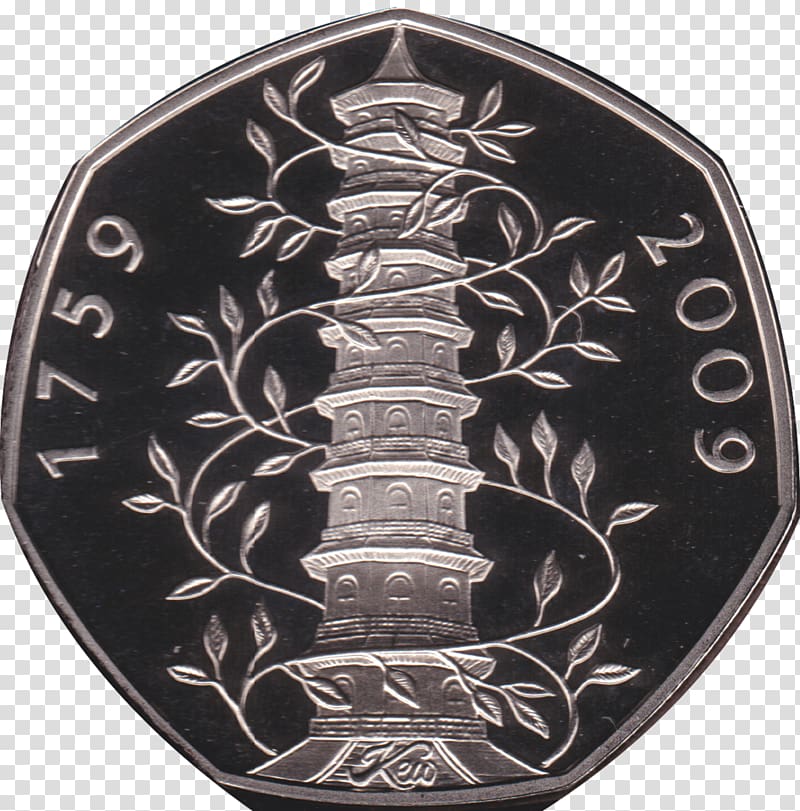 Kew Gardens Coin Fifty pence Penny, Coin transparent background PNG clipart