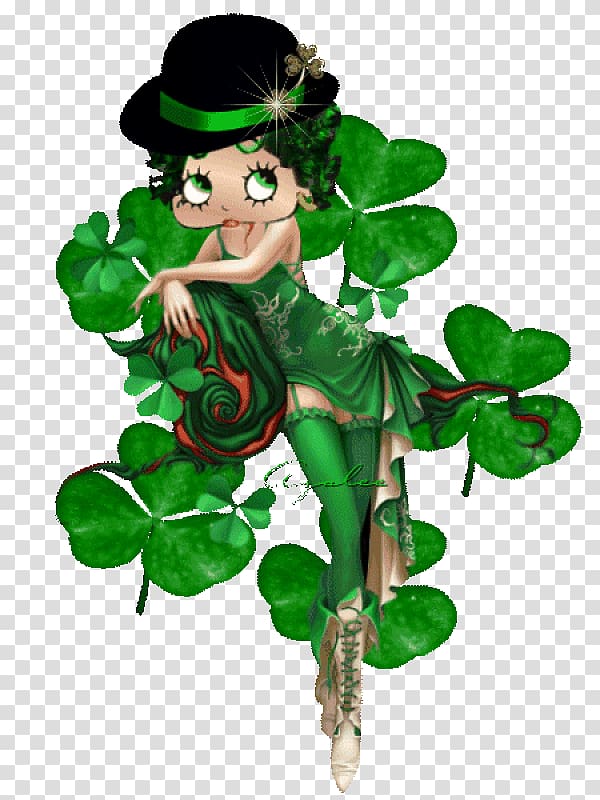 Betty Boop Saint Patrick\'s Day Ireland Shamrock Drawing, anemone transparent background PNG clipart