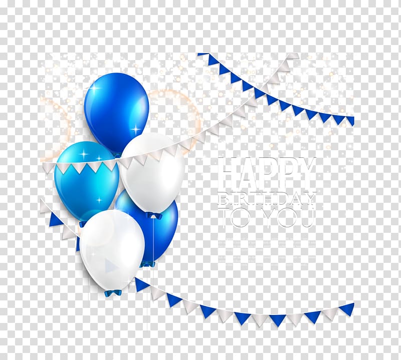 Happy Birthday To You art illustration, Wedding invitation Balloon Birthday Greeting card, Beautiful blue and white balloons birthday cards material transparent background PNG clipart