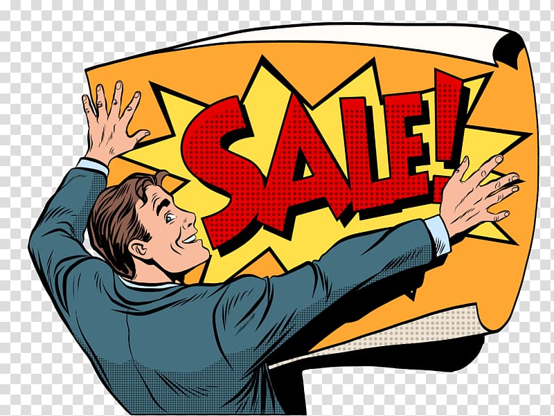 person holding sale poster , Pop art Drawing, Man and paper transparent background PNG clipart