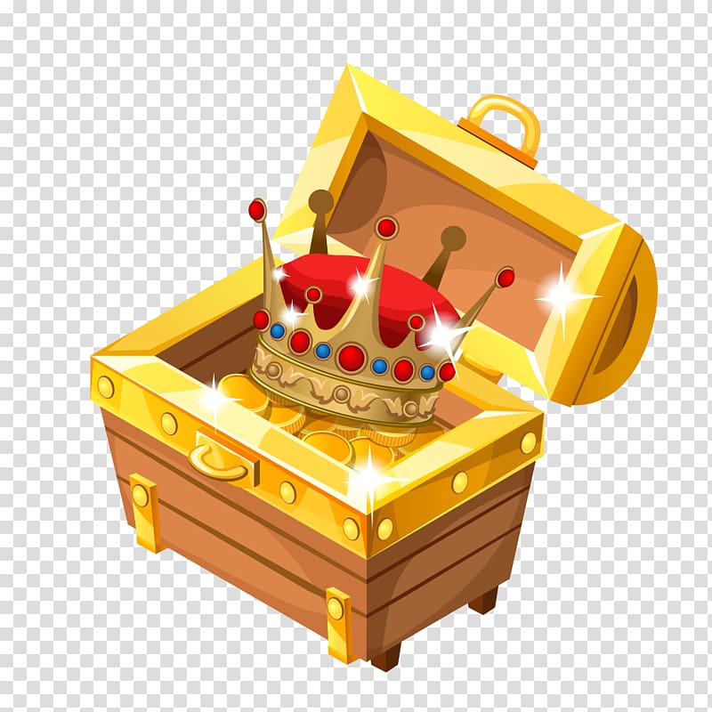 crown on treasure box illustration, Treasure Jewellery , Cartoon crown gold coin box transparent background PNG clipart