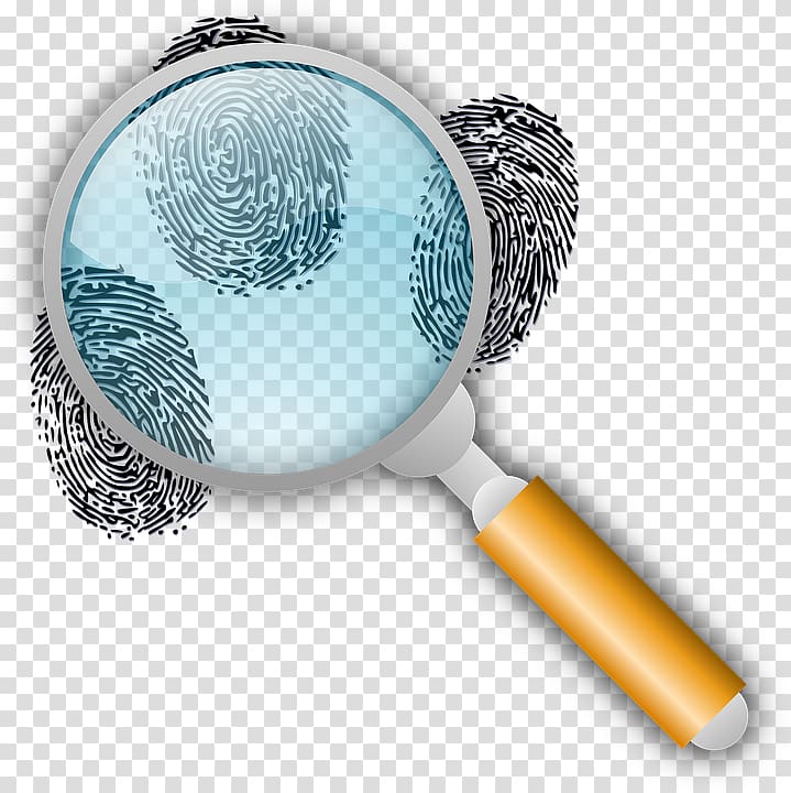 brown handled magnifying glass on three fingerprints, Forensic science Fingerprint Crime scene , search transparent background PNG clipart