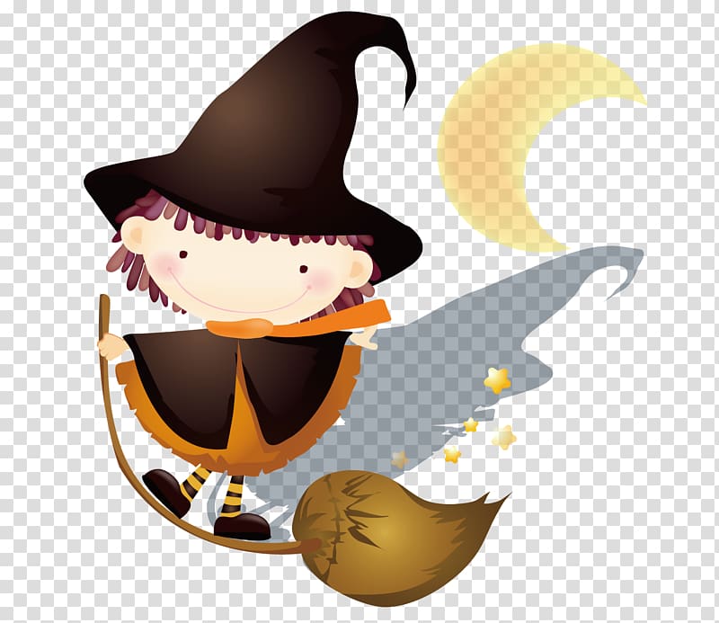 Hag Broom Boszorkxe1ny, Little witch under the night sky transparent background PNG clipart