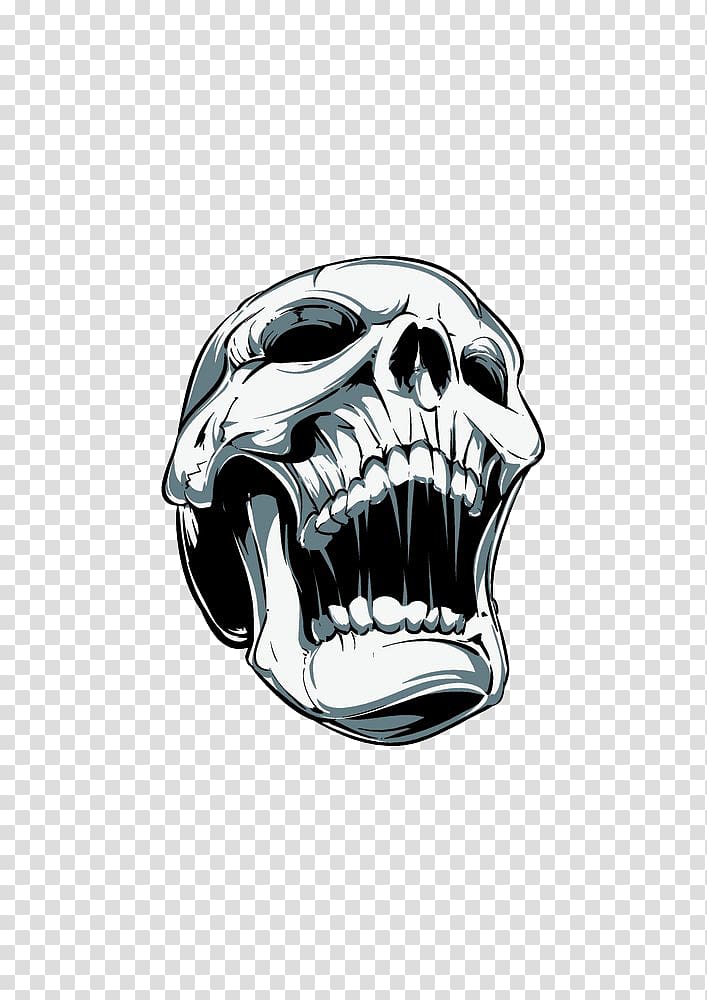 white and black skull illustration, Skull Screaming , Skull transparent background PNG clipart