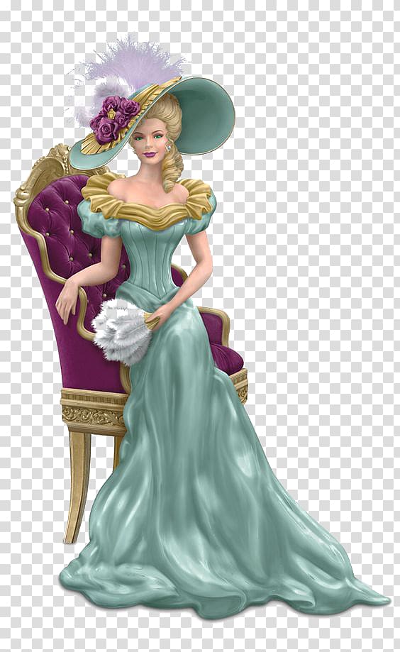 woman wearing teal long dress illustration, Victorian era Figurine Woman Lady Collectable, Europe and America palace girls transparent background PNG clipart