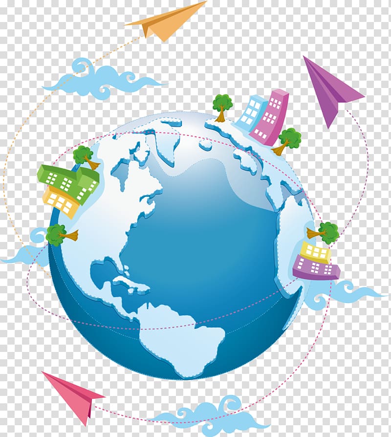 Globe , paper airplane around the world transparent background PNG clipart