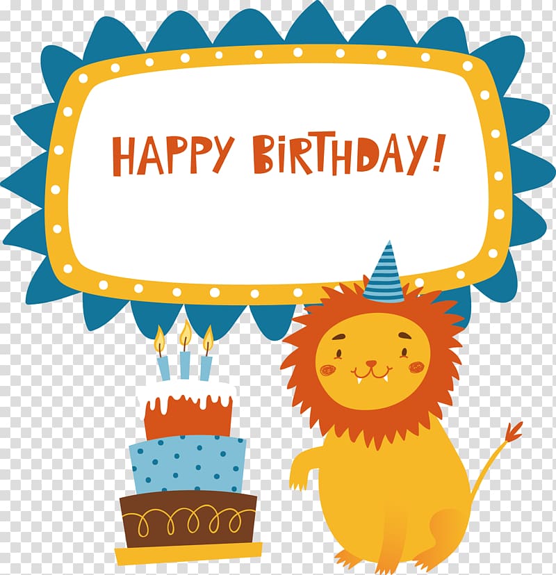 Lion Wedding invitation Birthday cake Greeting card, cartoon lion Happy Birthday Decoration transparent background PNG clipart