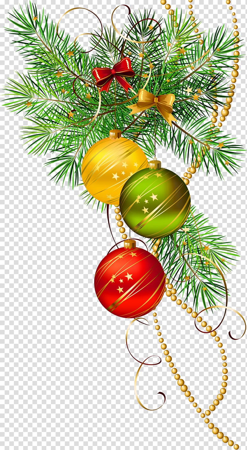 Christmas ornament Icon , Three Christmas Balls with Pine Branch , baubles decor transparent background PNG clipart