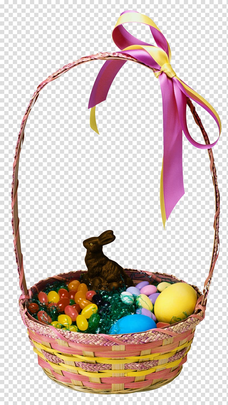 Easter bunny and eggs in basket , Easter Bunny Easter basket, Easter Basket and Bunny transparent background PNG clipart