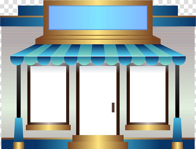 blue and yellow store illustration, Shopping Retail , Store door head transparent background PNG clipart