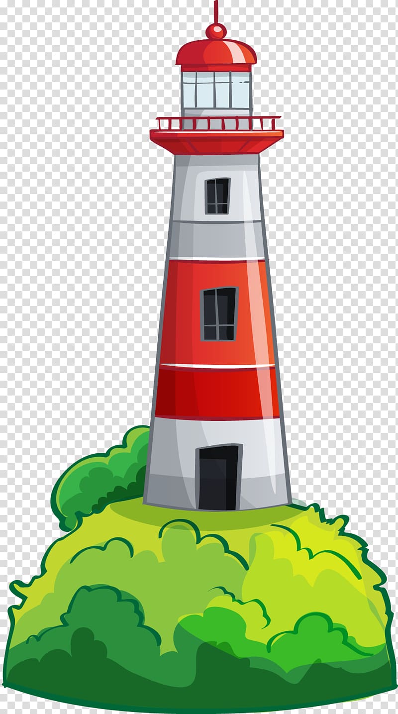 gray and red lighthouse illustration, Cartoon Sea Lighthouse Illustration, Sea lighthouse transparent background PNG clipart