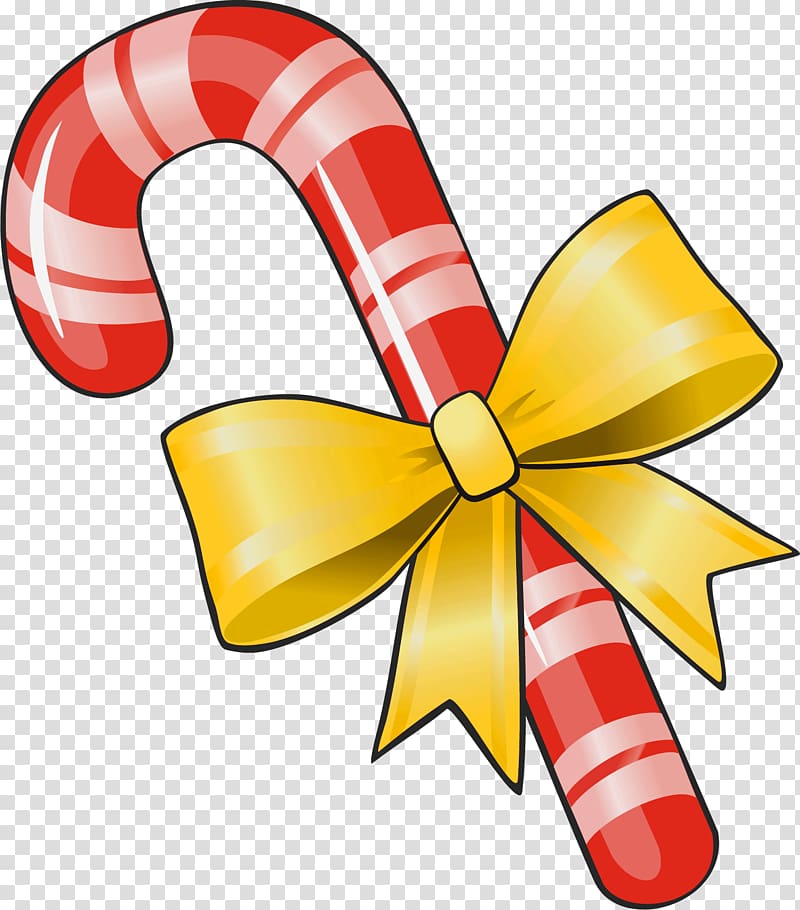 red candy cane , Candy cane Lollipop , Christmas Candy Cane with Yellow Bow transparent background PNG clipart