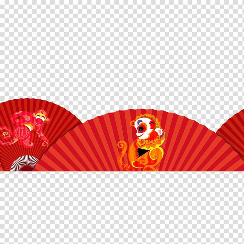Hand fan Chinese New Year, Creative Monkey transparent background PNG clipart