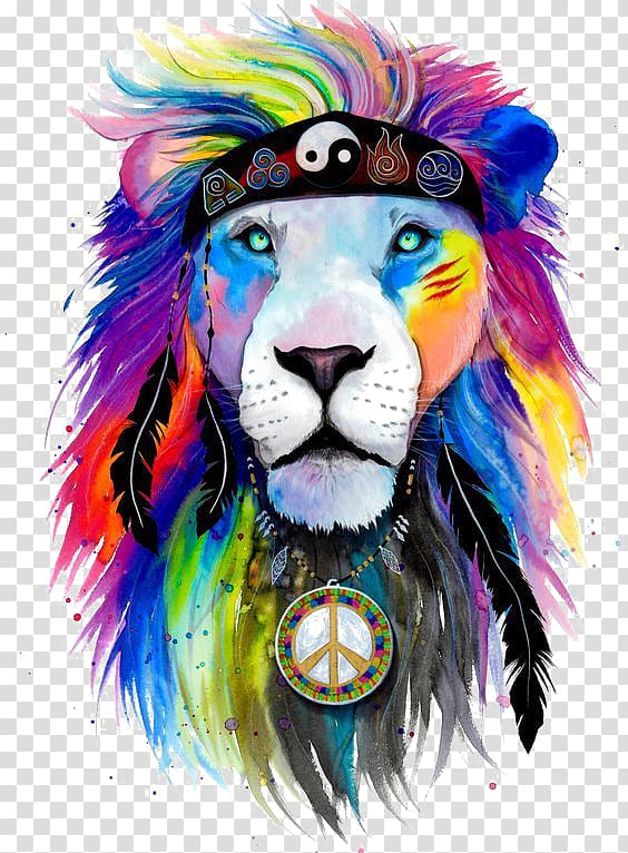 lion with headdress , T-shirt Lion Art Drawing, Watercolor lion transparent background PNG clipart