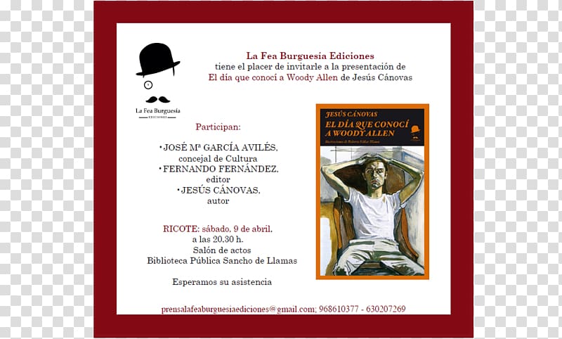 Biblioteca Pública Municipal Sancho de Llamas Murcia Presentation Flyer La Fea Burguesía Ediciones, woody transparent background PNG clipart