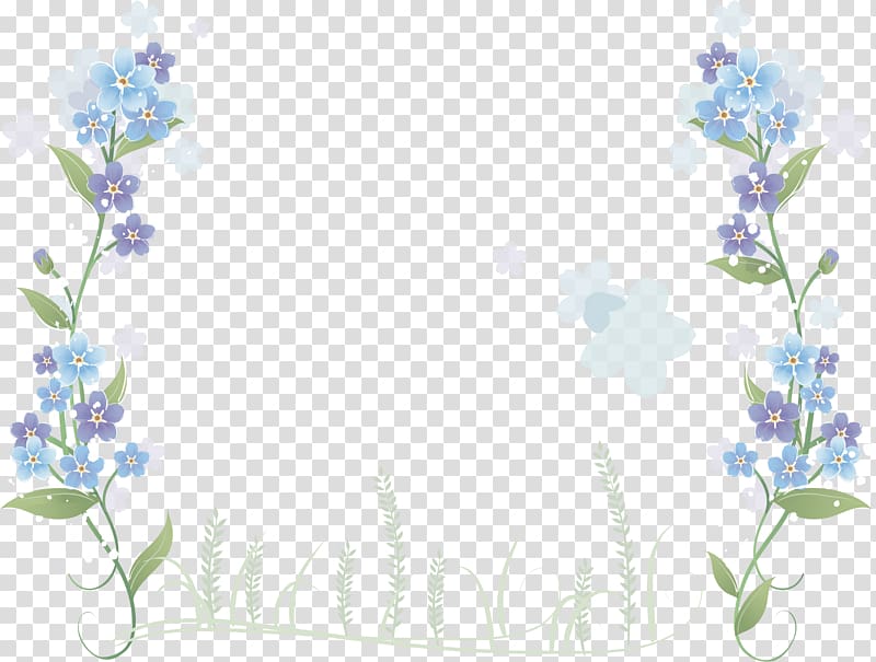 blue and purple flowers illustration, Flower Blue, Hand-painted blue flowers border transparent background PNG clipart